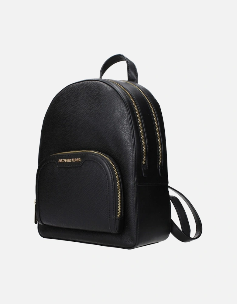 Leather Backpack with Front Logo and Zip Closure Women - Black