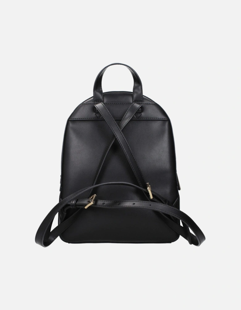 Leather Backpack with Front Logo and Zip Closure Women - Black