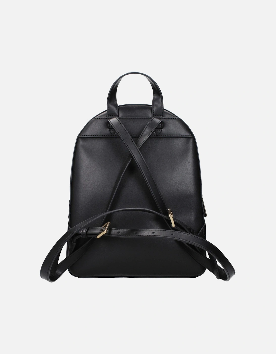 Leather Backpack with Front Logo and Zip Closure Women - Black