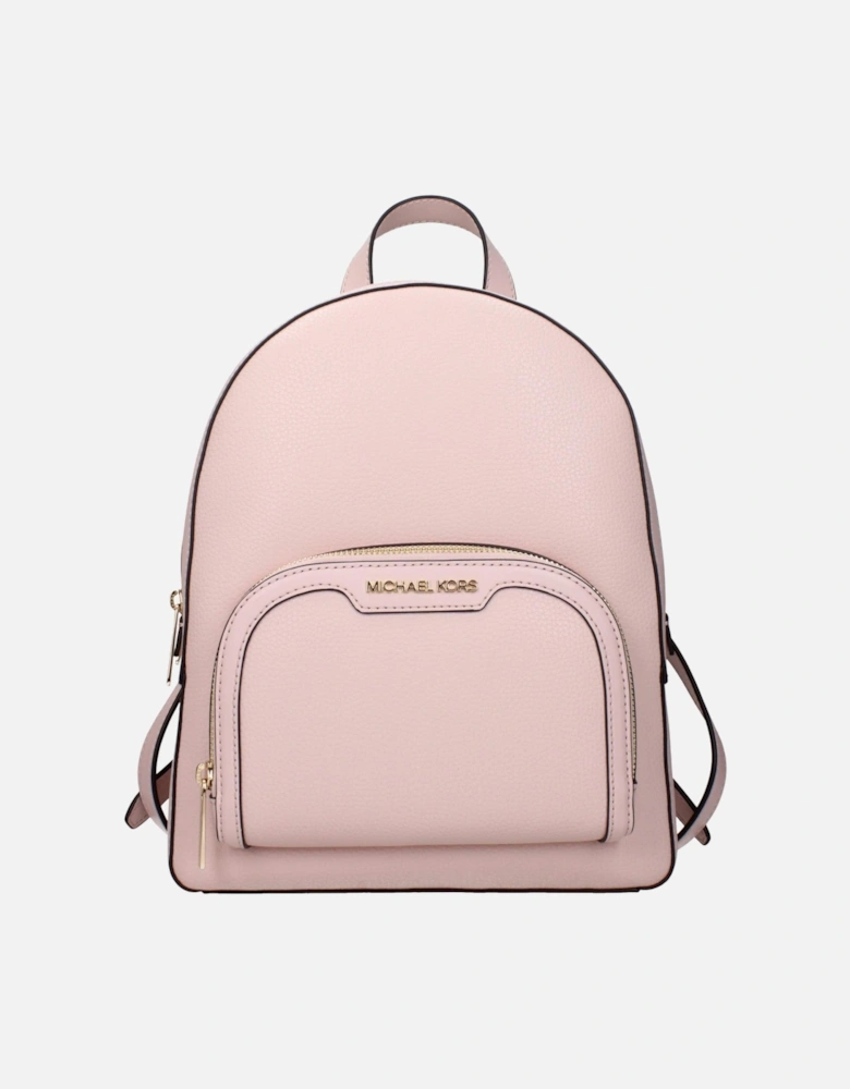 Leather Backpack with Adjustable Straps and Front Logo Women - Pink