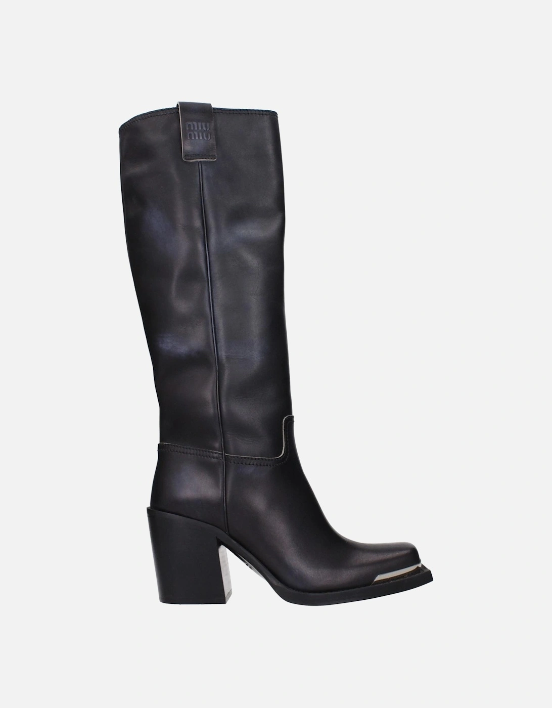 Vintage Effect Leather Boots with Side Logo Women - Black, 5 of 4