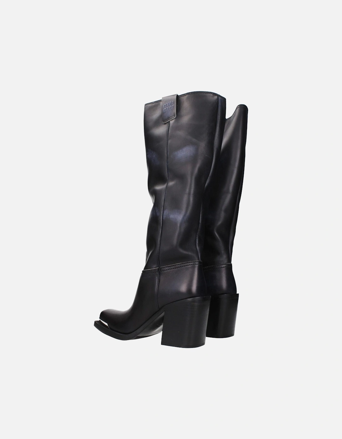 Vintage Effect Leather Boots with Side Logo Women - Black