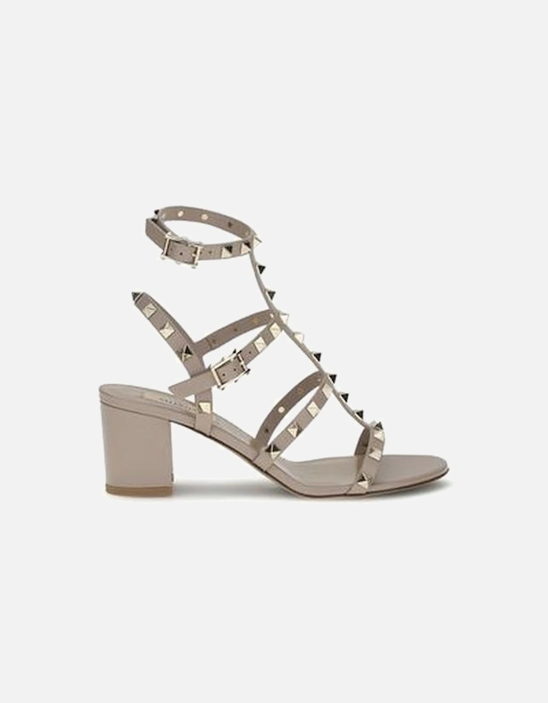 Rockstud Leather Sandals with Chunky Heel Women - Beige, 4 of 3