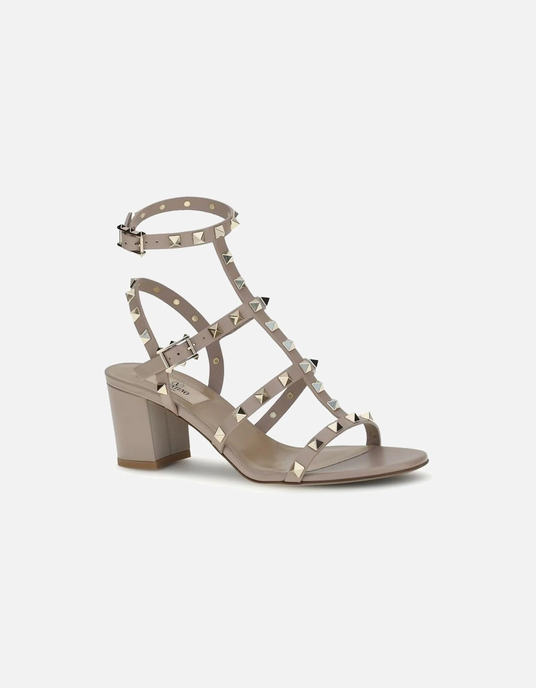 Rockstud Leather Sandals with Chunky Heel Women - Beige