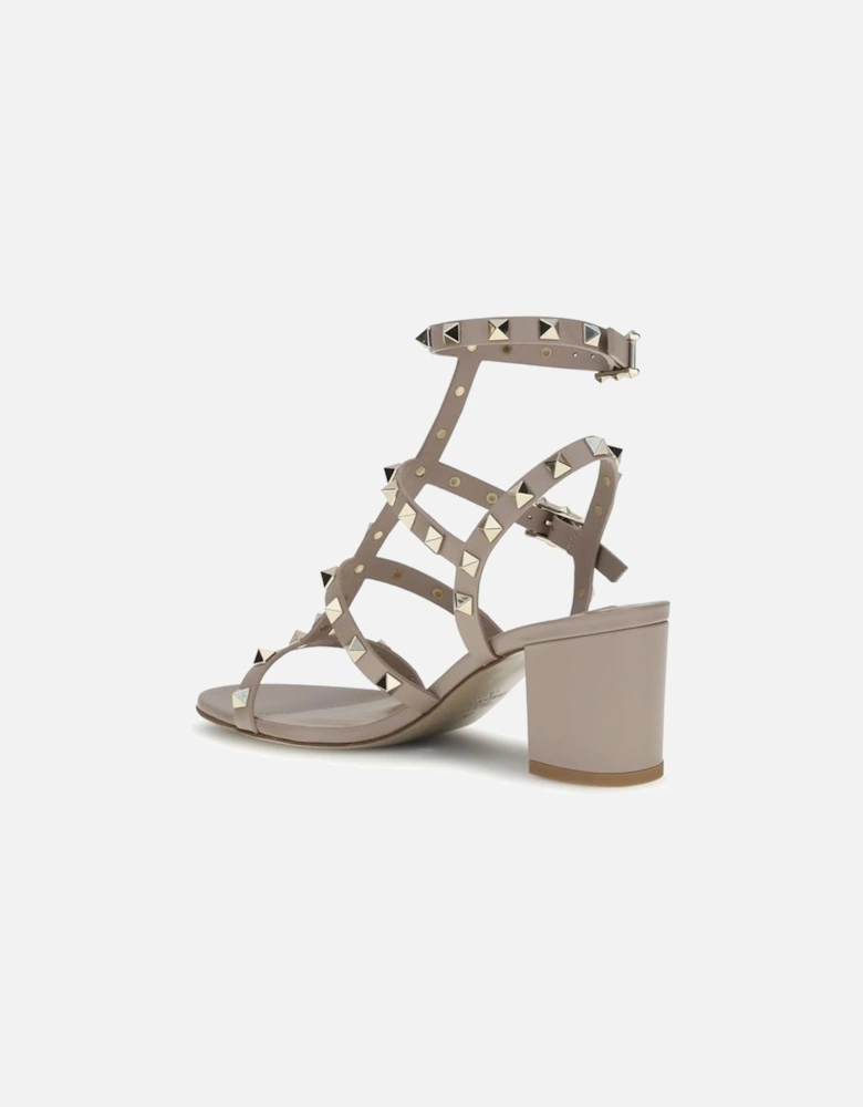 Rockstud Leather Sandals with Chunky Heel Women - Beige
