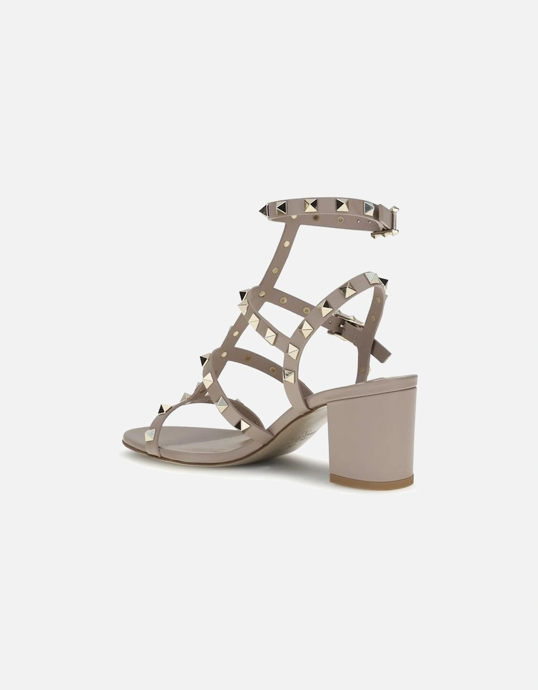 Rockstud Leather Sandals with Chunky Heel Women - Beige
