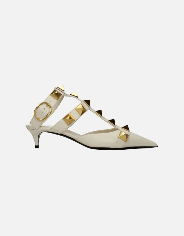 Studded Leather Pointy Toe Sandals Women - Beige