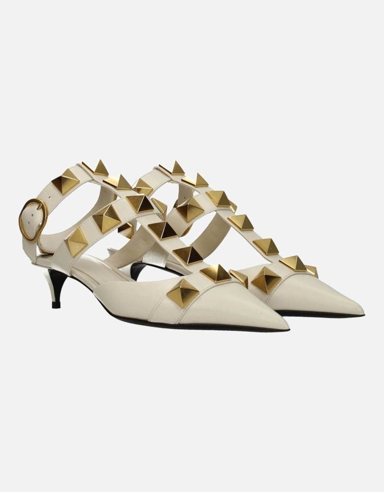 Studded Leather Pointy Toe Sandals Women - Beige