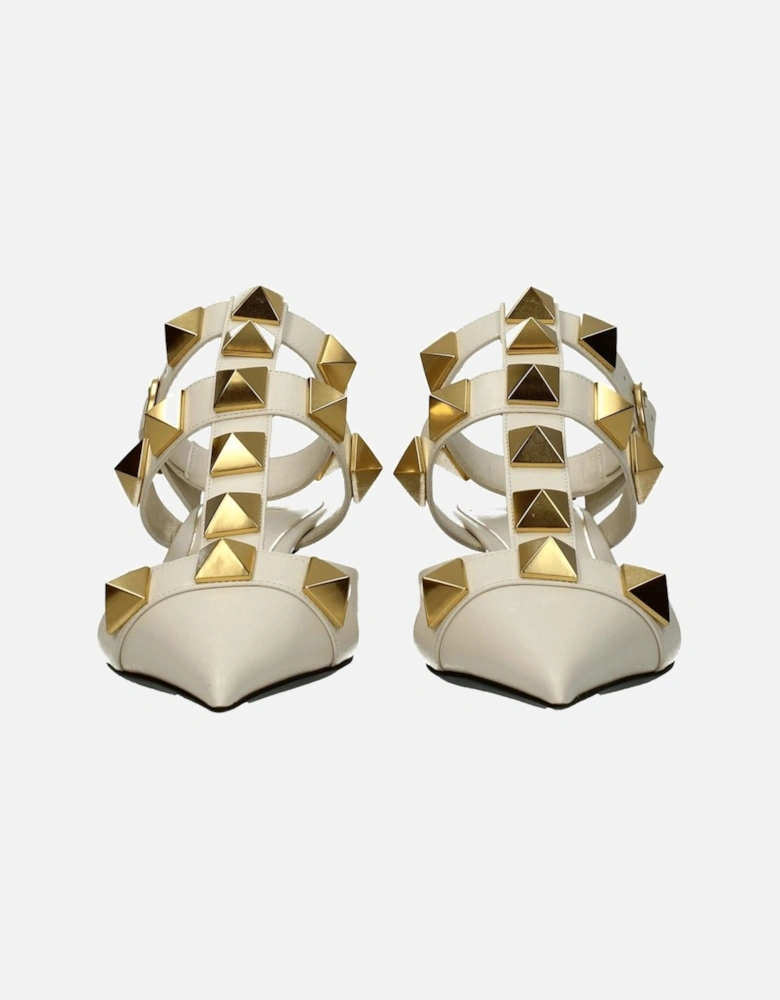 Studded Leather Pointy Toe Sandals Women - Beige