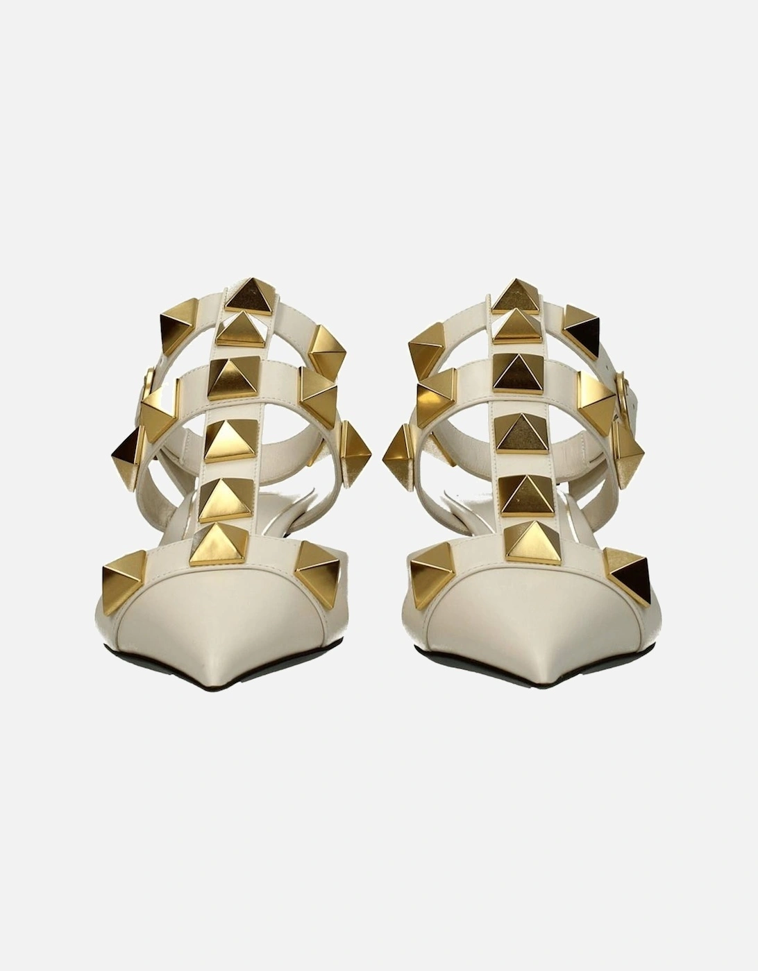 Studded Leather Pointy Toe Sandals Women - Beige