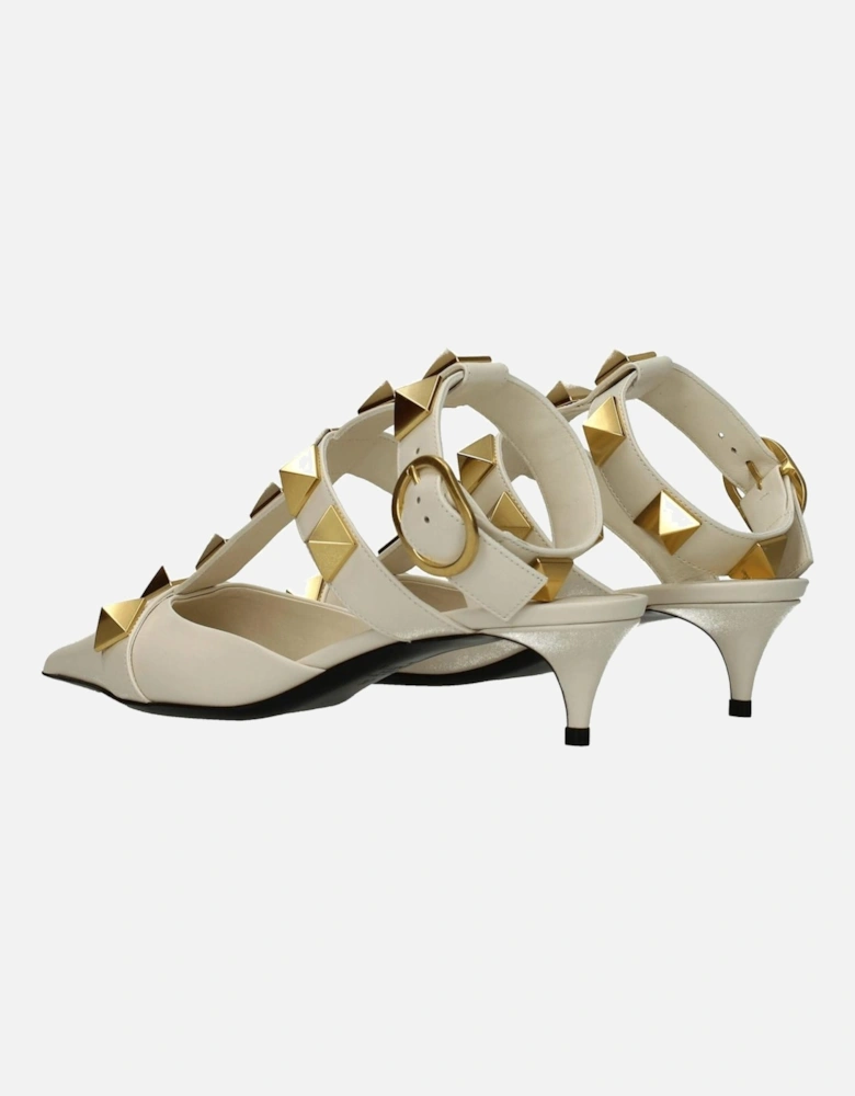 Studded Leather Pointy Toe Sandals Women - Beige