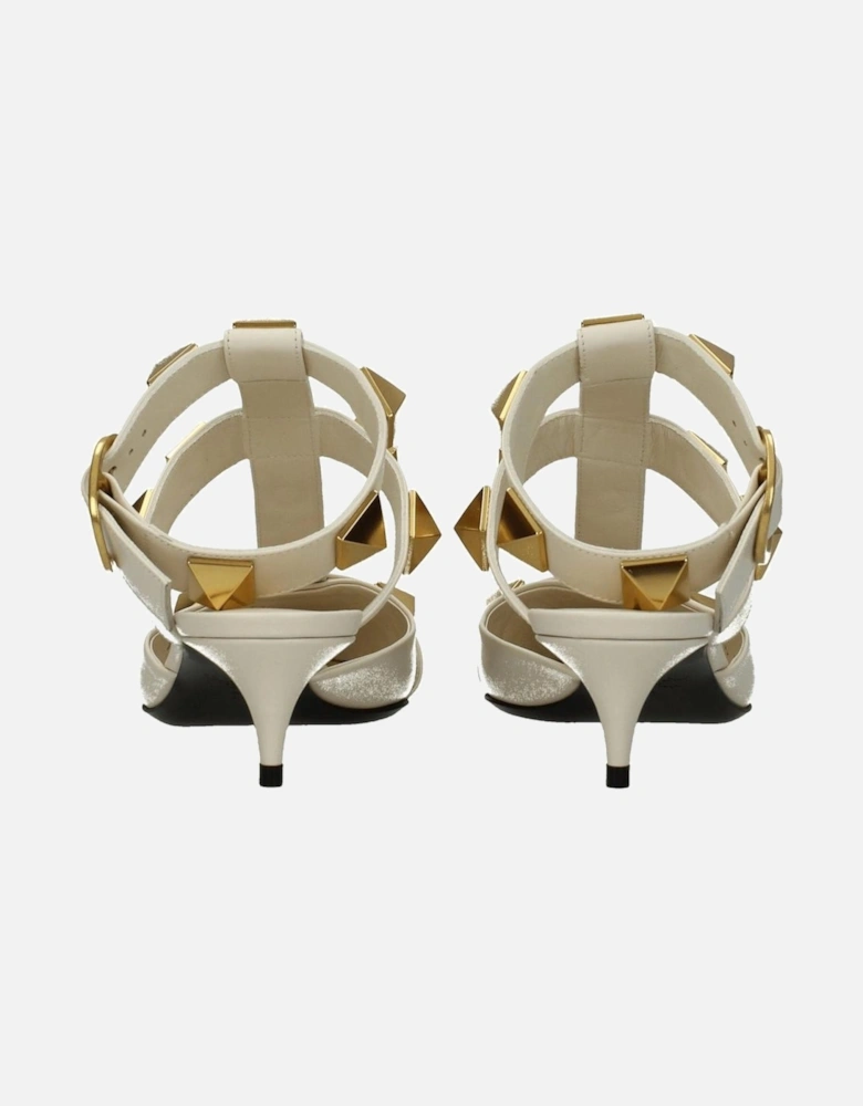Studded Leather Pointy Toe Sandals Women - Beige