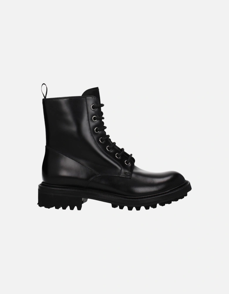 Vintage Effect Leather Ankle Boots with Lace-Up Closure Women - Black