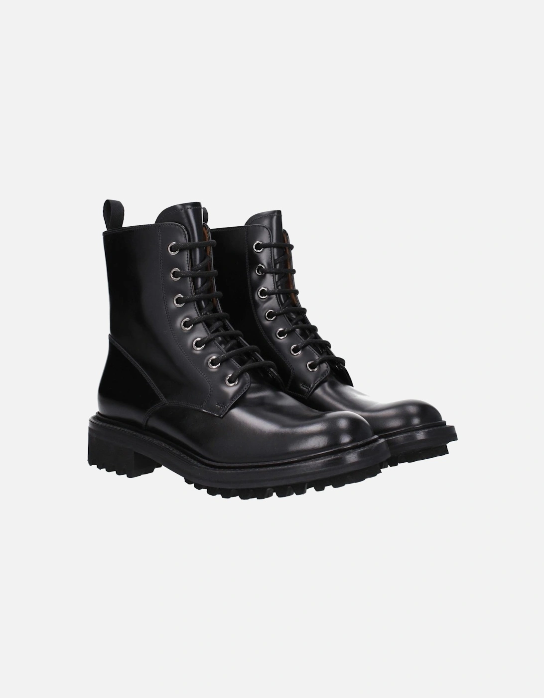 Vintage Effect Leather Ankle Boots with Lace-Up Closure Women - Black