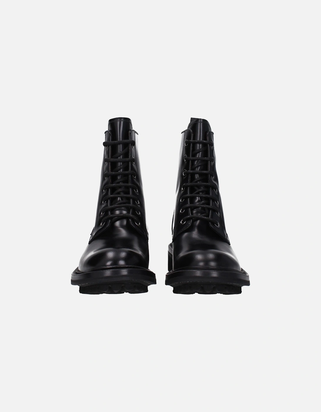 Vintage Effect Leather Ankle Boots with Lace-Up Closure Women - Black