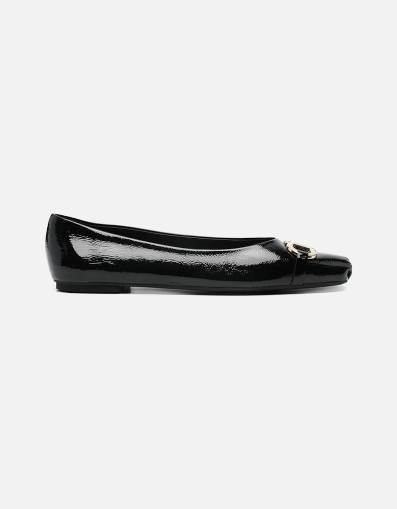 Calf Leather Square Toe Loafers with Gold Buckle Women - Black Shoes