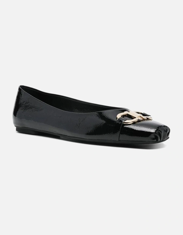 Calf Leather Square Toe Loafers with Gold Buckle Women - Black Shoes