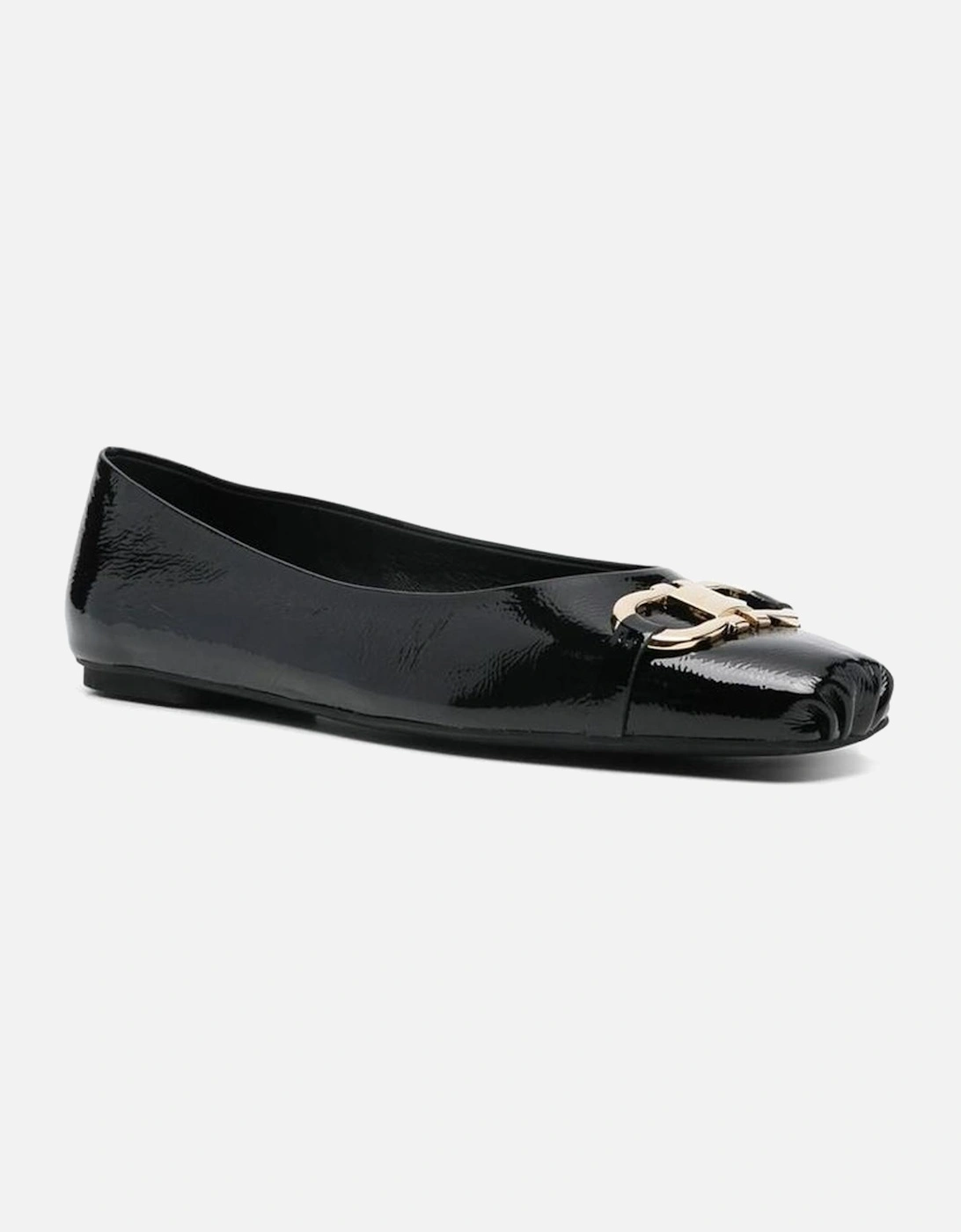 Calf Leather Square Toe Loafers with Gold Buckle Women - Black Shoes