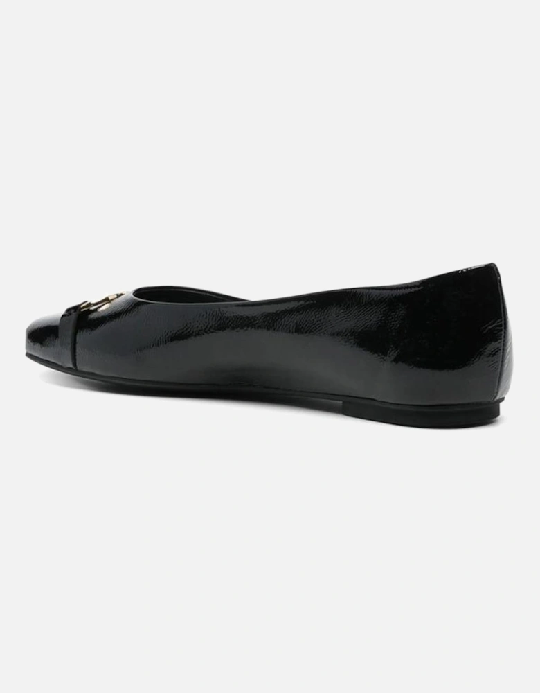 Calf Leather Square Toe Loafers with Gold Buckle Women - Black Shoes
