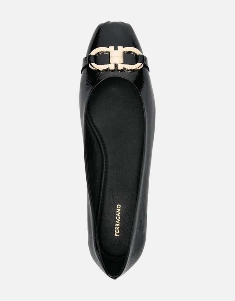 Calf Leather Square Toe Loafers with Gold Buckle Women - Black Shoes