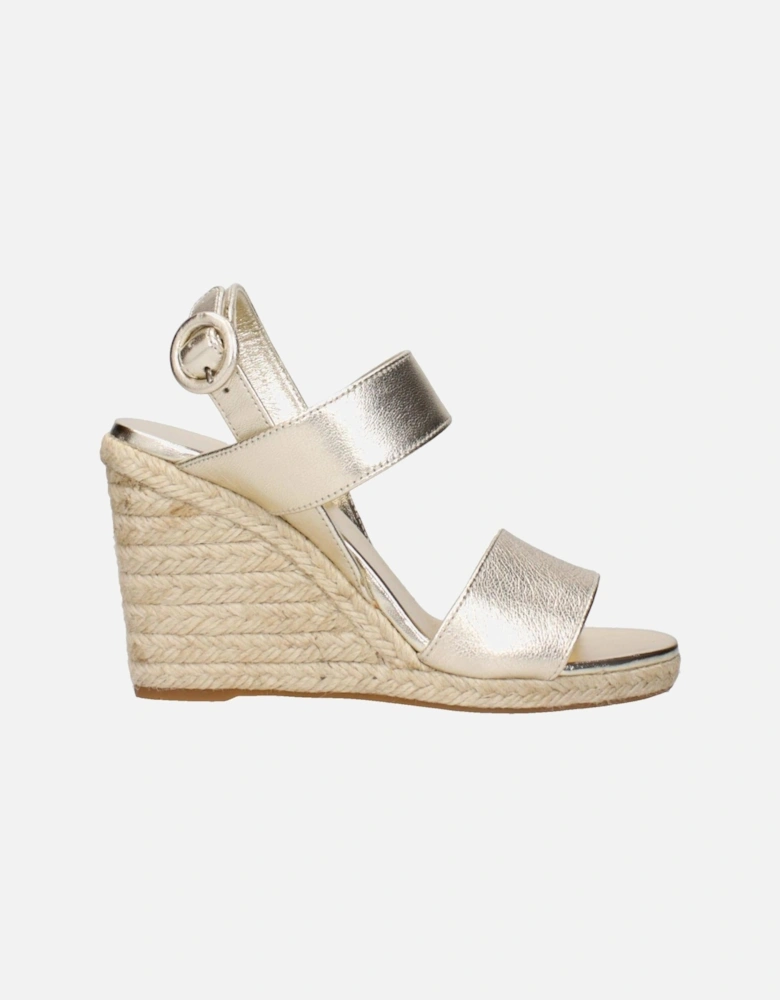 Vintage Effect Leather Open Toe Wedges Women - Gold Sandals