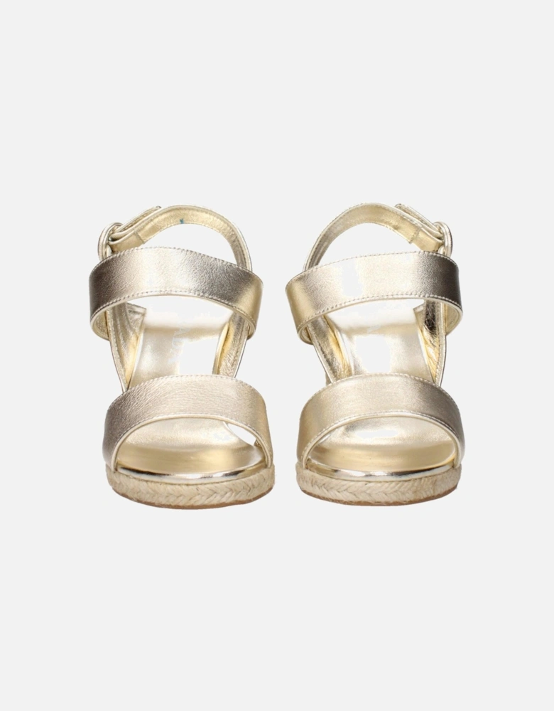 Vintage Effect Leather Open Toe Wedges Women - Gold Sandals
