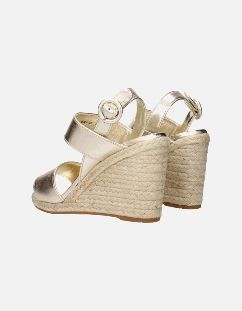 Vintage Effect Leather Open Toe Wedges Women - Gold Sandals