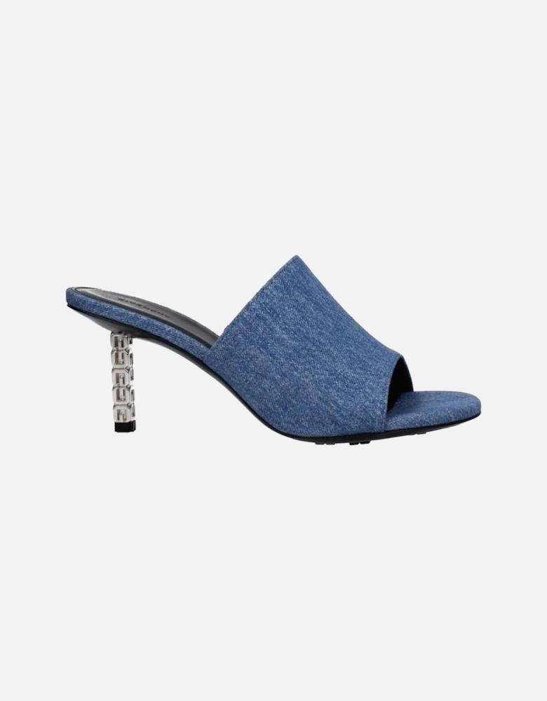 Fabric Mid Heel Open Toe Sandals with Leather Sole Women - Blue