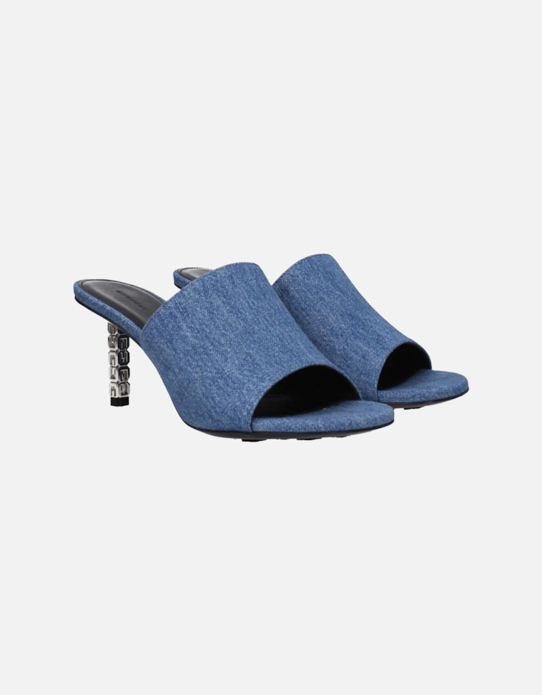 Fabric Mid Heel Open Toe Sandals with Leather Sole Women - Blue