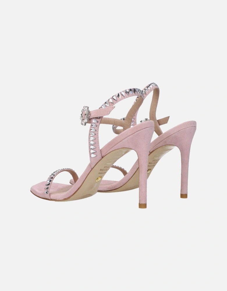 Suede High Heel Sandals with Rhinestones Women - Pink