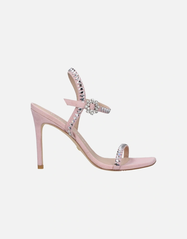 Suede High Heel Sandals with Rhinestones Women - Pink
