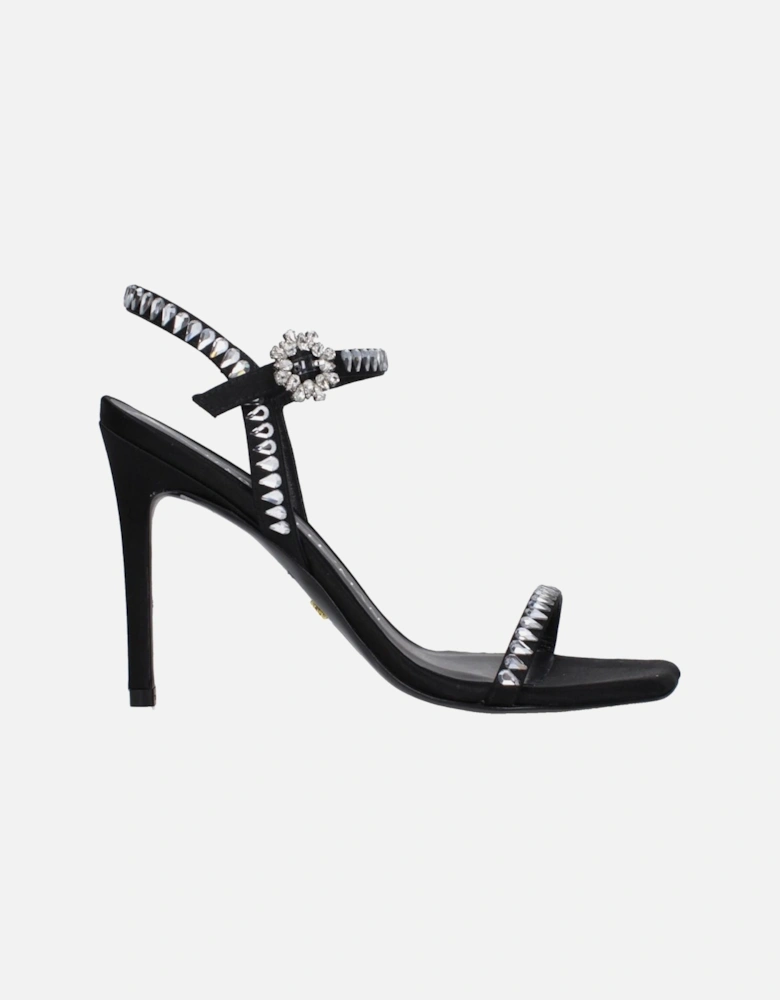 Satin Rhinestone High Heel Sandals Women - Black