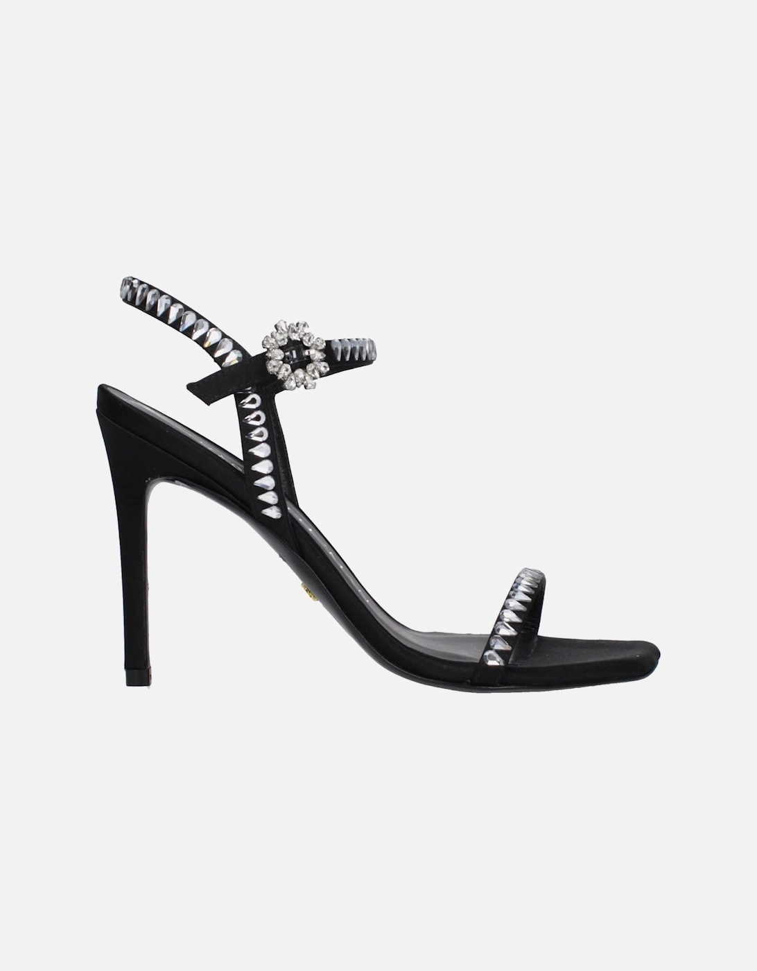 Satin Rhinestone High Heel Sandals Women - Black, 6 of 5