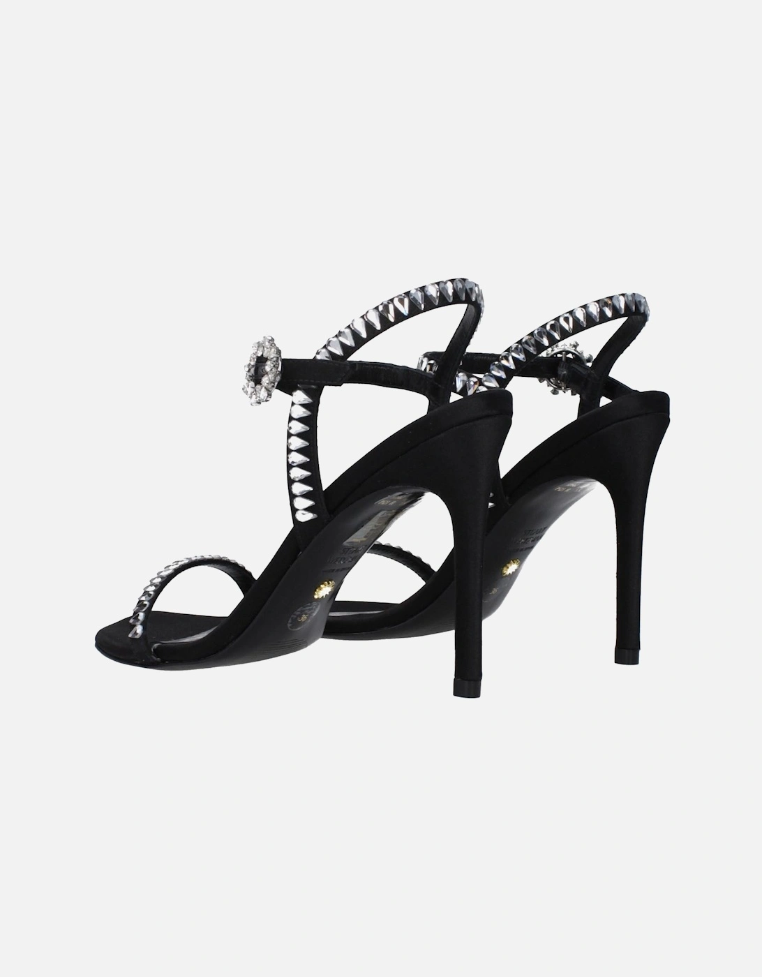 Satin Rhinestone High Heel Sandals Women - Black