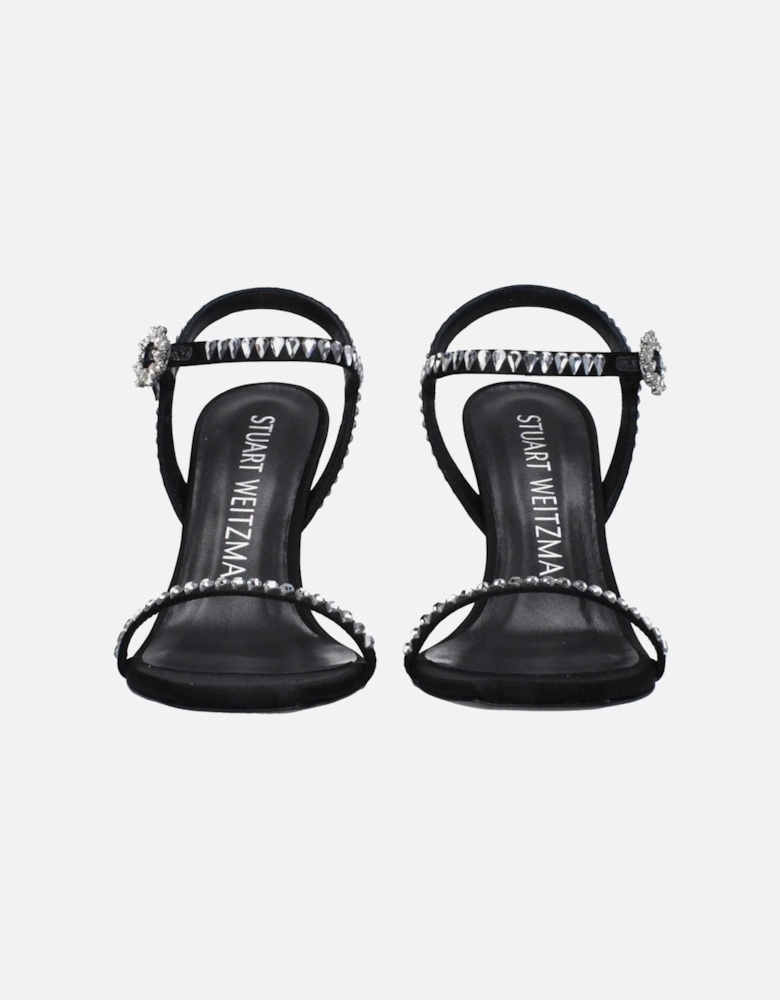 Satin Rhinestone High Heel Sandals Women - Black