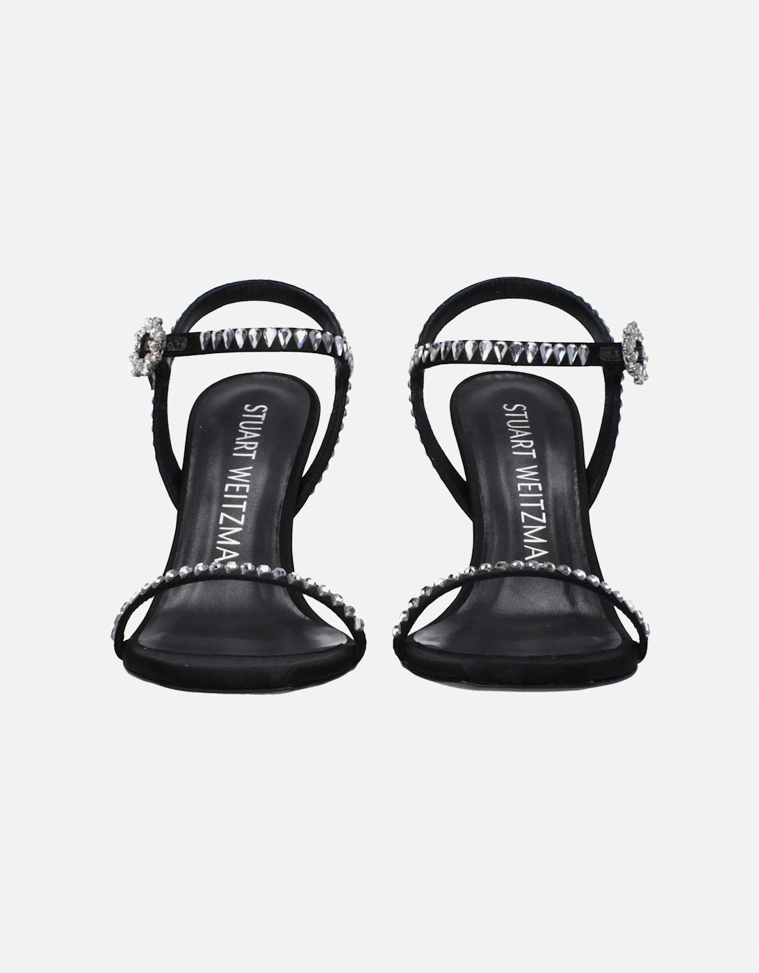 Satin Rhinestone High Heel Sandals Women - Black
