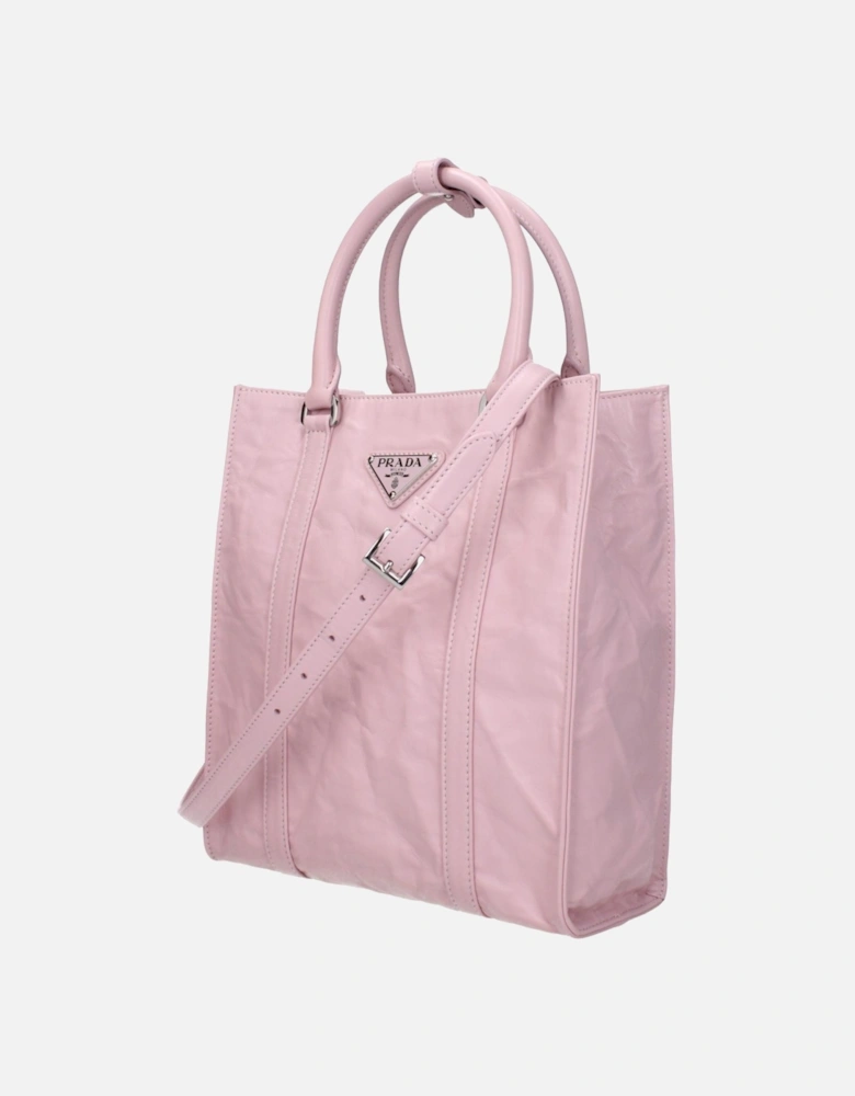 Leather Handbag with Adjustable Shoulder Strap Women - Pink