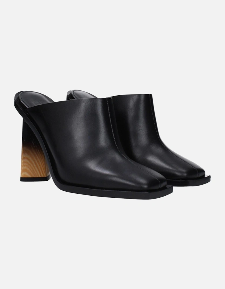 High Heel Square Toe Leather Sandals Women - Black