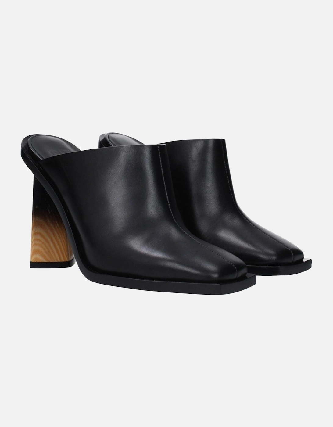 High Heel Square Toe Leather Sandals Women - Black