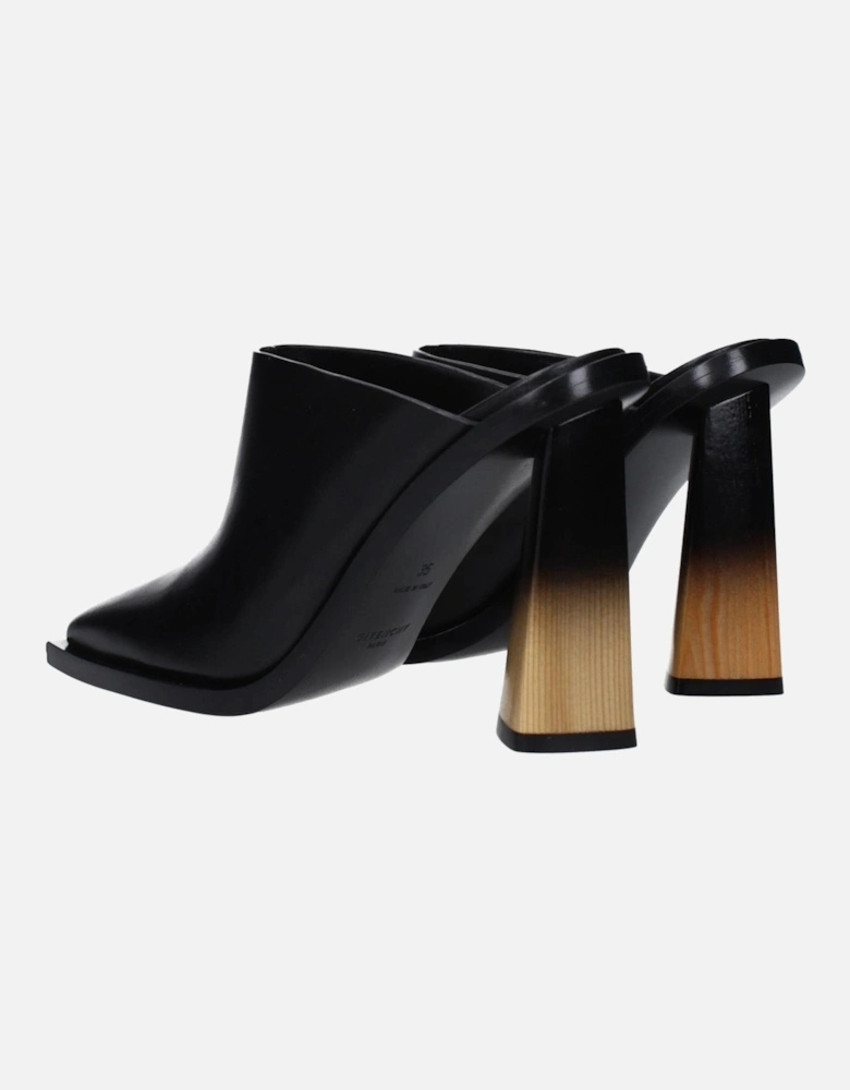 High Heel Square Toe Leather Sandals Women - Black
