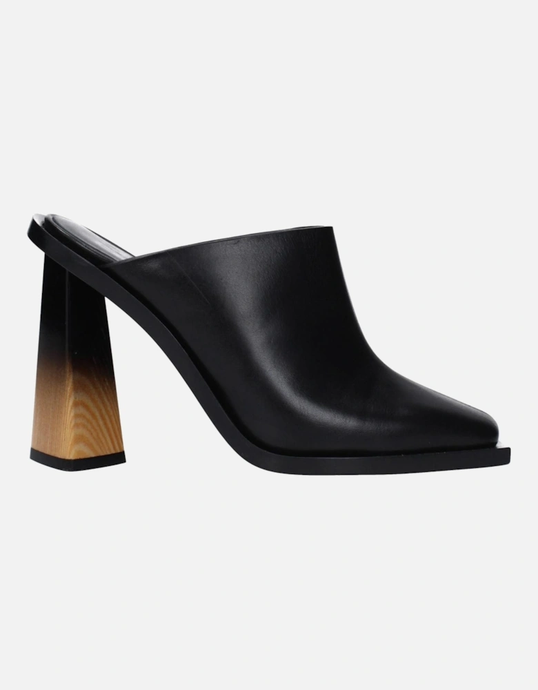 High Heel Square Toe Leather Sandals Women - Black
