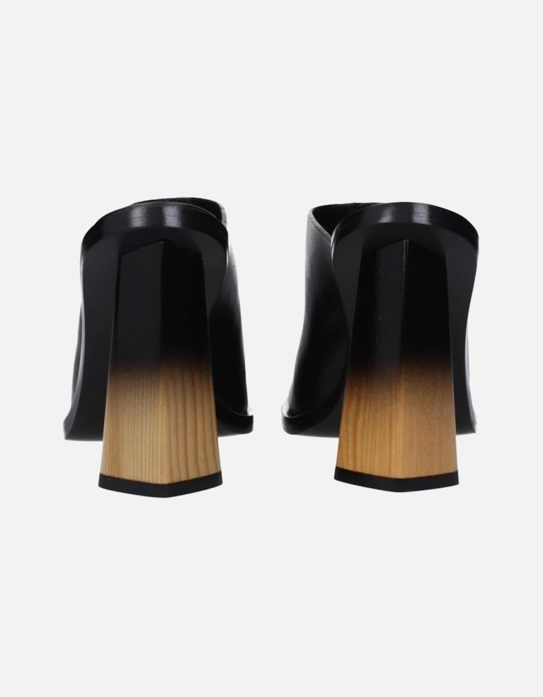 High Heel Square Toe Leather Sandals Women - Black