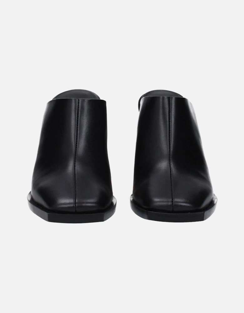 High Heel Square Toe Leather Sandals Women - Black