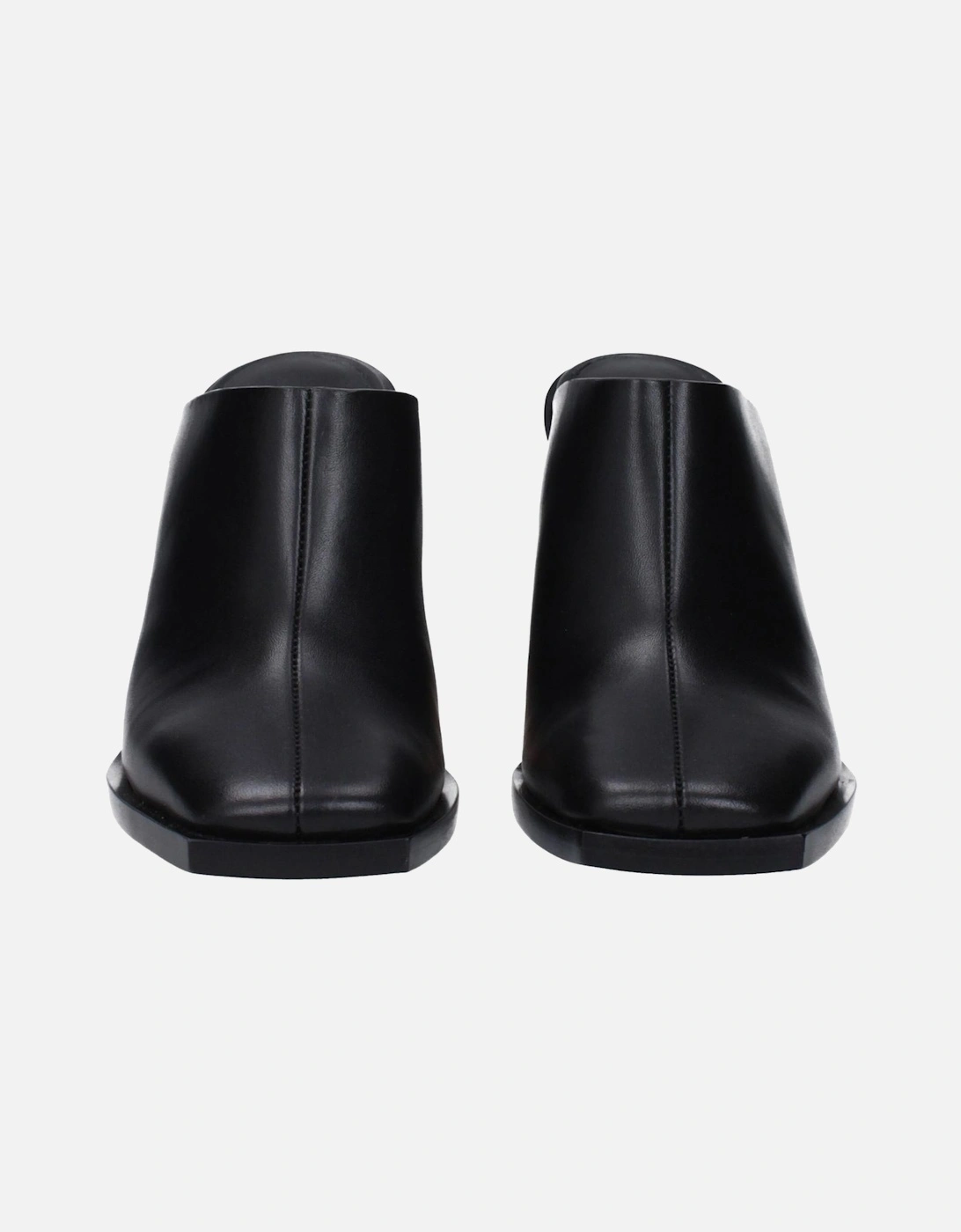 High Heel Square Toe Leather Sandals Women - Black