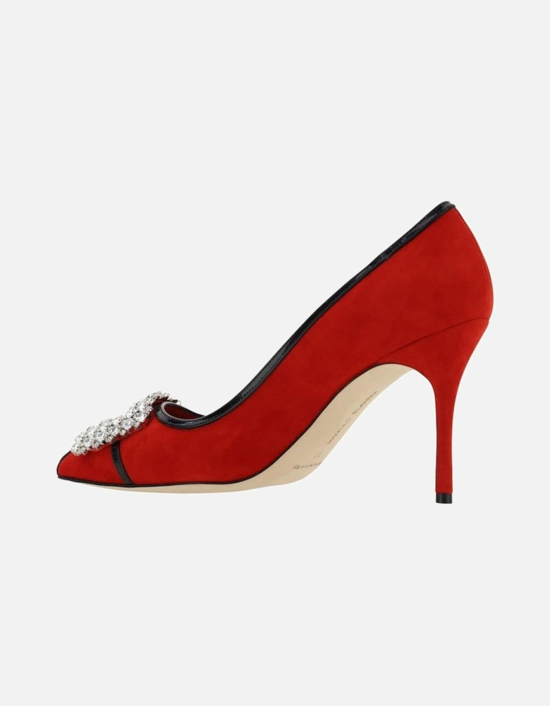 Suede Effect Almond Toe Leather Heels Women - Red Pumps