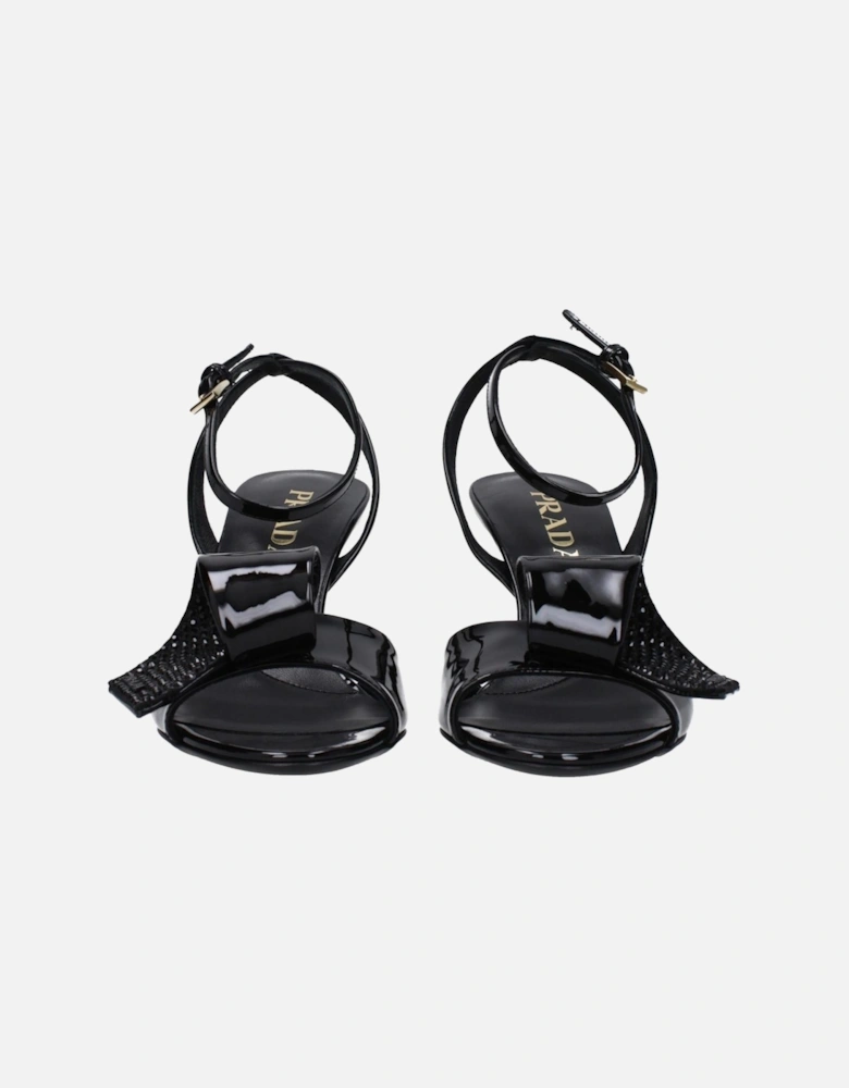 Patent Leather Mid Heel Open Toe Sandals Women - Black