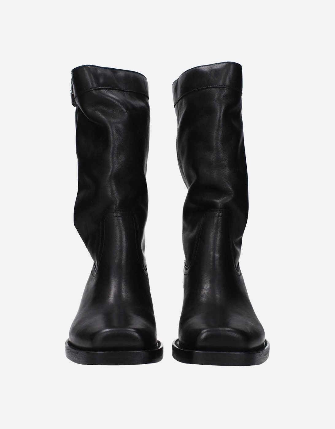 Vintage Effect Leather Ankle Boots Women - Black