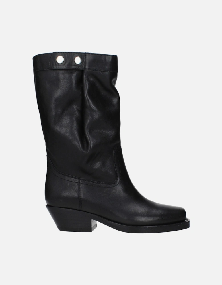 Vintage Effect Leather Ankle Boots Women - Black