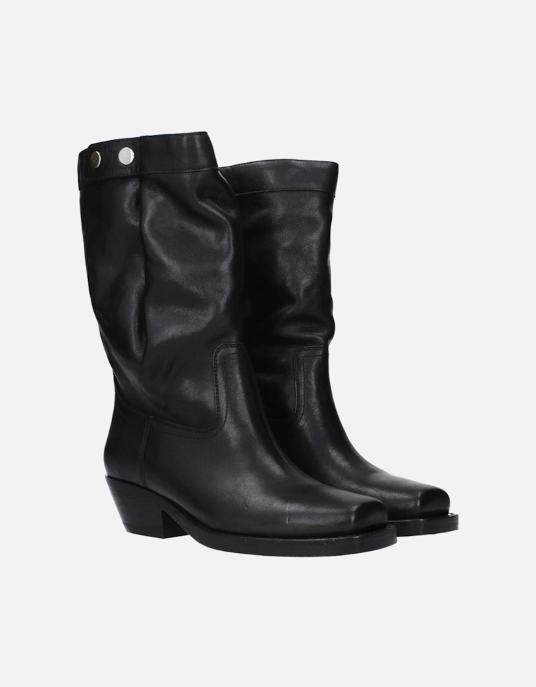 Vintage Effect Leather Ankle Boots Women - Black
