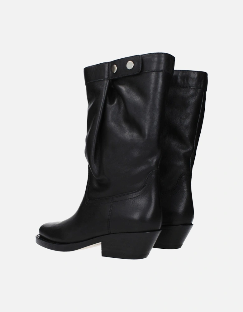 Vintage Effect Leather Ankle Boots Women - Black